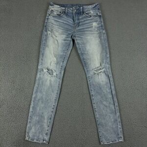 American Eagle Jeans Mens 30x32 Blue Skinny Fit Airflex Light Wash Distressed